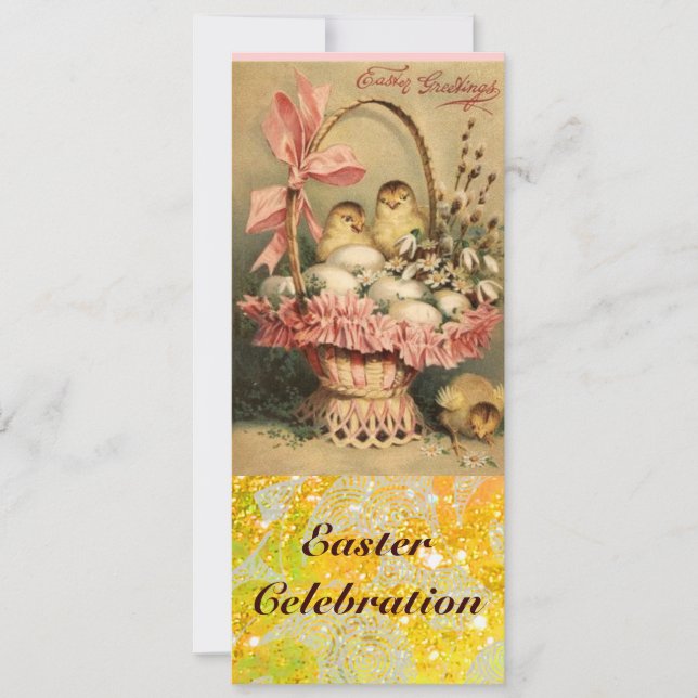 ELEGANT BASKET,KYCKLINGAR,LÖNER OCH PÅSKÄGG INBJUDNINGAR (Framsida)