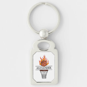 Elegant basket med blaze personlig namn rektangulärt silverfärgad nyckelring