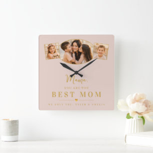 Elegant Bästa Mamma Mors Dag Foto Fyrkantig Klocka