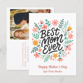 Elegant Bästa Mamma någonsin | Blommigt Mors dag Helg Vykort