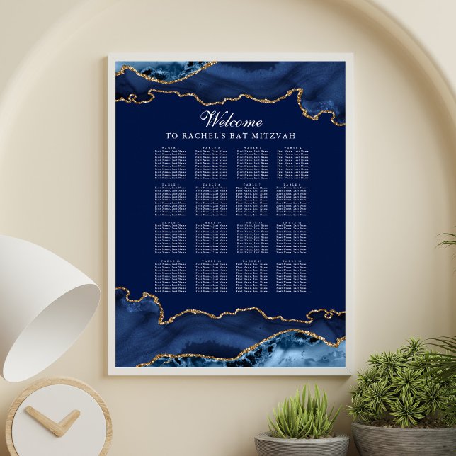 Elegant Bat Mitzvah-fest Navy Blue Guld Sittplatsk Poster (Skapare uppladdad)