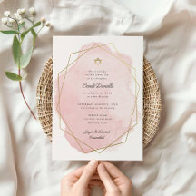 Elegant Bat mitzvah Guld Star Rosa Vattenfärg