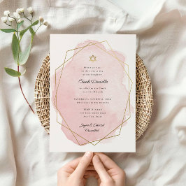 Elegant Bat mitzvah Guld Star Rosa Vattenfärg Inbjudningar