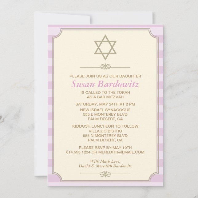 Elegant bat mitzvah inbjudan (Framsida)
