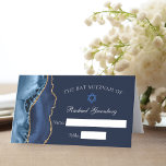 Elegant Bat mitzvah marinblått Guld Agate Placeringskort<br><div class="desc">Elegantens marinblått och guld agate dekorerar sidan av detta moderna Bat mitzvah mottagningskort. Din dotters namn är skriven i ett vackert kursivt skript under David stjärna. Perfekt för en chic,  snyggt judisk familj som firar att deras pojke kallades till Torah. Anpassa platskorten för hand till dina gäster.</div>