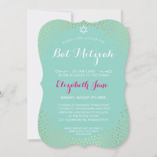 ELEGANT BAT MITZVAH mini rustic guld konetti mynta Inbjudningar