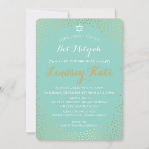 ELEGANT BAT MITZVAH mini rustic guld konetti mynta Inbjudningar