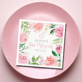 Elegant Bat Mitzvah Party Personalized Pink Floral Pappersservett