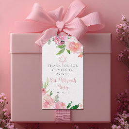 Elegant Bat Mitzvah Party Personalized Pink Floral Presentetikett