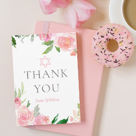 Elegant Bat Mitzvah Party Personalized Pink Floral Tack Kort