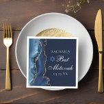 Elegant Bat mitzvah Party vid  marinblått Guld Pappersservett<br><div class="desc">Elegant marinblått och guld agate dekorerar sidan av denna moderna Bat mitzvah kapkin i party. Din dotters namn är skriven i ett vackert högtidligt skript under David stjärna. Perfekt för en chic,  snyggt judisk familj som firar en flicka som kallas till Torah.</div>