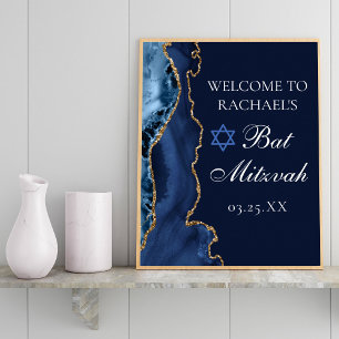 Elegant Bat mitzvah Party vid marinblått Guld Poster