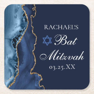 Elegant Bat mitzvah Party vid marinblått Guld Underlägg Papper Kvadrat