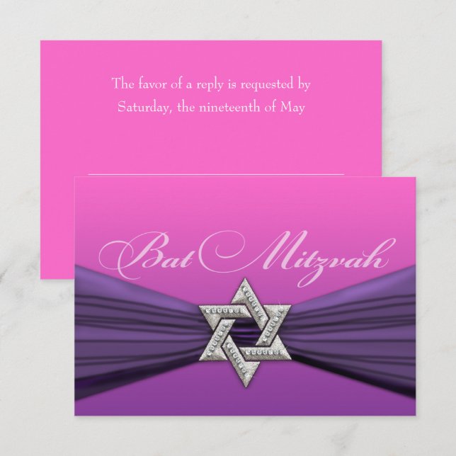 Elegant Bat mitzvah Star-Lila på alla Färg OSA Kort (Fram/baksida)