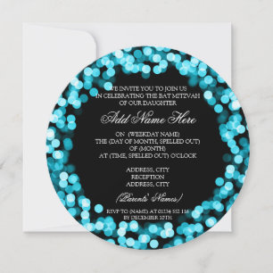 Elegant Bat mitzvah turkos Sparkly Ljus Inbjudningar
