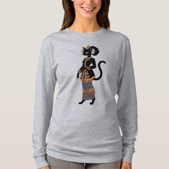 Elegant Batik Katt Drottning Grafisk T-Shirt (Framsida)