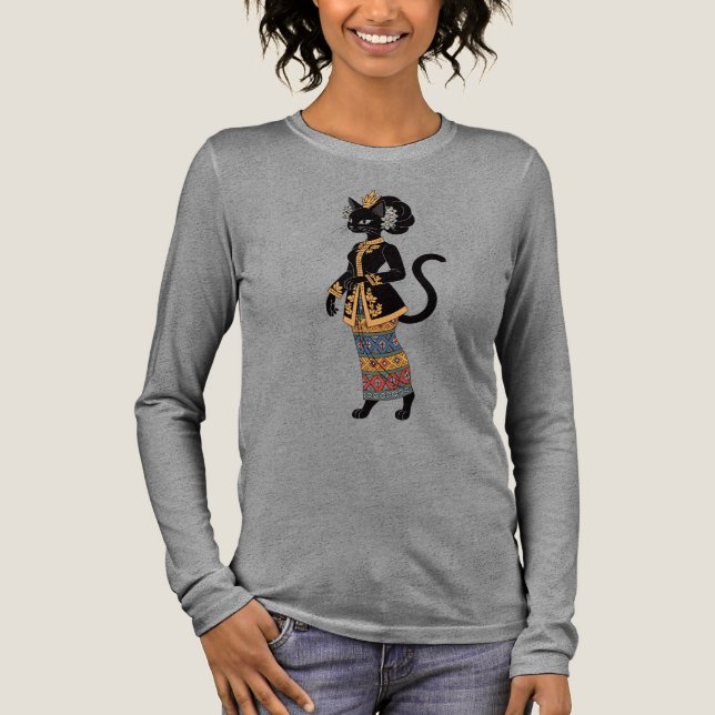 Elegant Batik Katt Drottning Grafisk T-Shirt (Framsida)