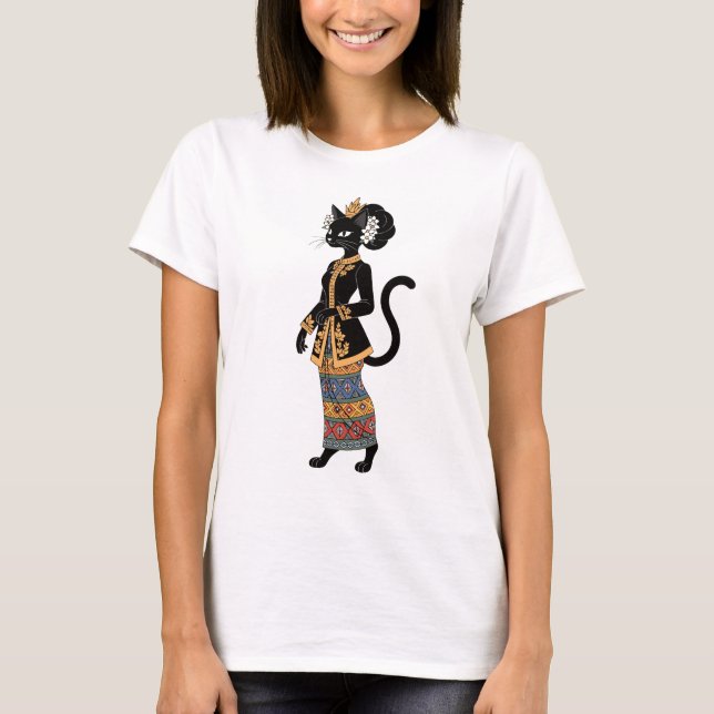 Elegant Batik Katt Drottning Grafisk T-Shirt (Framsida)