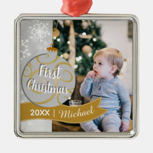 Elegant Bauble Baby Första julfoto Julgransprydnad Metall