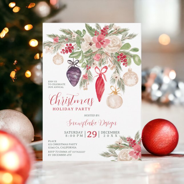Elegant Bauble gräs business under jul Inbjudningar (Elegant bauble pine business corporate Christmas Invitation)
