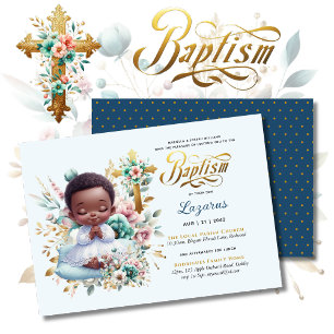 Elegant BAUTIZO Black Baby Turquise Guld Blommigt Inbjudningar