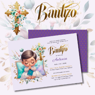 Elegant BAUTIZO Lilac Guld Blommigt Kor Inbjudningar