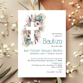 Elegant Bautizo White Flowers Baptism Inbjudningar