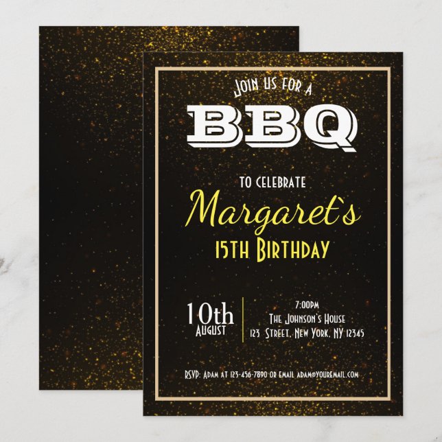 ELEGANT BBQ FÖDELSEDAGSFEST INBJUDAN (Fram/baksida)