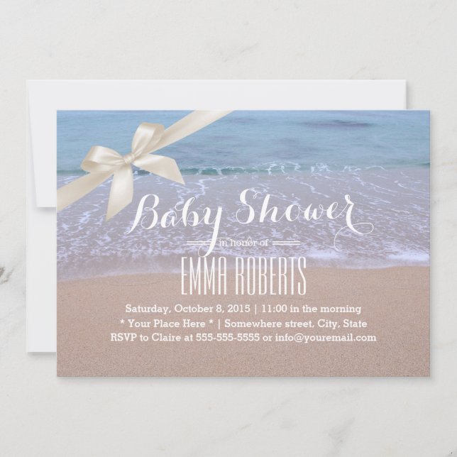 Elegant Beach Baby Shower med Ivory Ribbon Inbjudningar (Framsida)