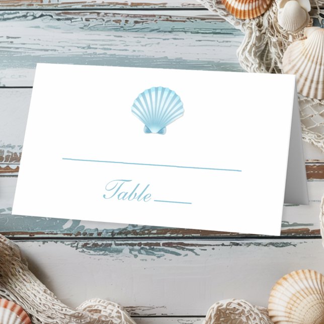 Elegant Beach Blue Nautical Seashell Bröllop Placeringskort (Skapare uppladdad)