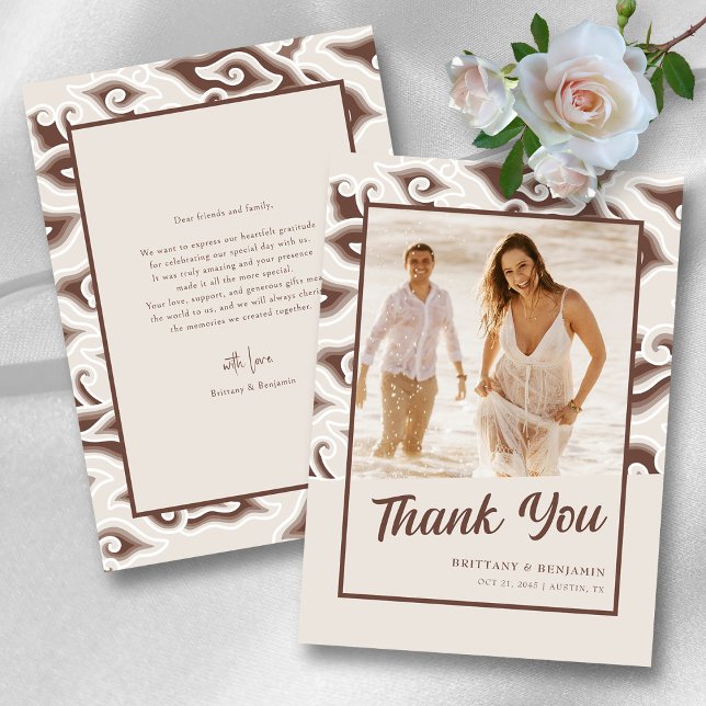 Elegant Beach-bröllop - tack för att du har Anpass (Vintage Brown Batik Gratitude Personalized Wedding Thank You Card )