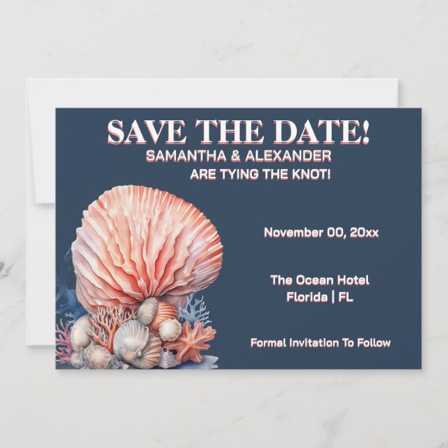 Elegant Beach Coral Wedding Invitation Blue Inbjudningar (Framsida)