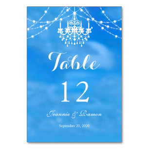 Elegant Beach, Couple & Chandelier Summer Bröllop Bordsnummer