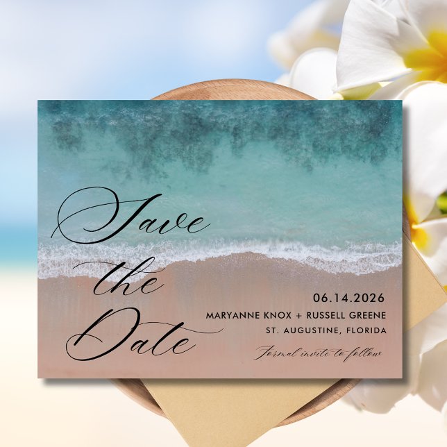 Elegant Beach-fotot Spara datum Meddelande Vykort (Elegant Beach Wedding Photo Save the Date Postcard)