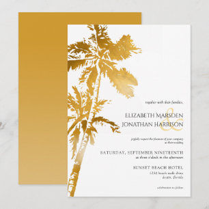 Elegant Beach Handflatan Träd Guld Tropical Inbjudningar