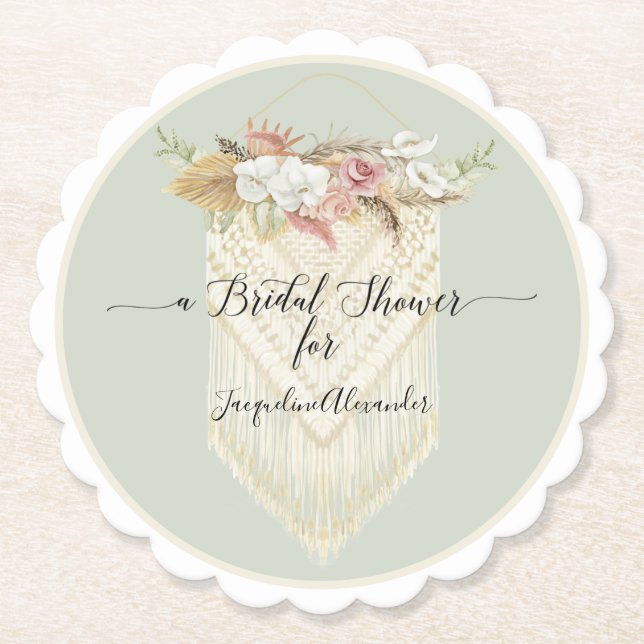 Elegant Beach Mint Blommigt Greenery Möhippa Underlägg Papper (Framsida)
