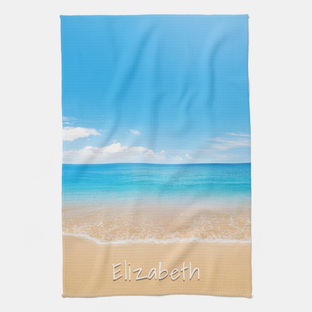 Elegant Beach och Sea Personlig Namn Kökshandduk (Vertikal)