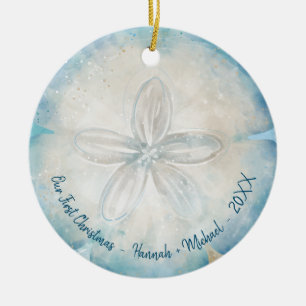 Elegant Beach Photo Watercolor Sand Dollar Julgransprydnad Keramik