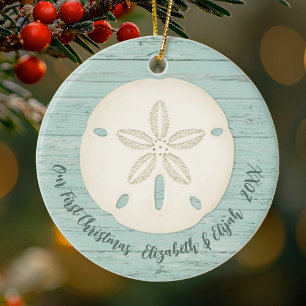 Elegant Beach Sand Dollar Photo First jul Julgransprydnad Keramik