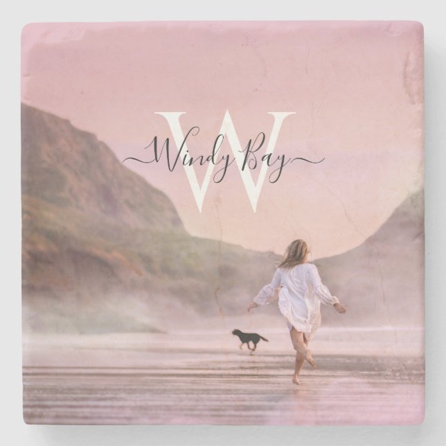 Elegant Beach Scene-fotoformat Stone Underlägg (Framsidan)