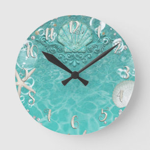 Elegant Beach Sea Shell & Bubbles Customized Rund Klocka