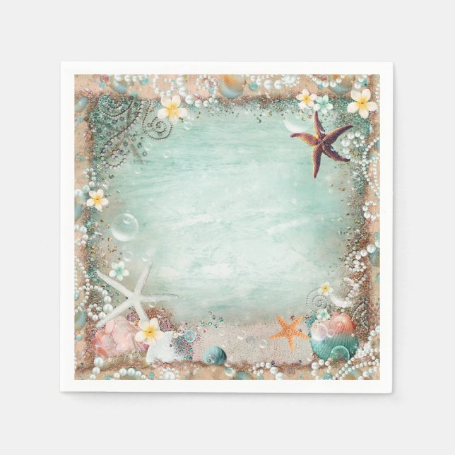 Elegant Beach Sea Starfish & Pearls Beachy Party Pappersservett (Framsidan)