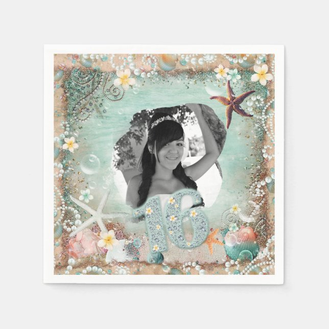 Elegant Beach Sea Starfish Pearls Party Photo 16 Pappersservett (Framsidan)