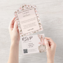 Elegant Beach Seashell All in One Wedding Invite