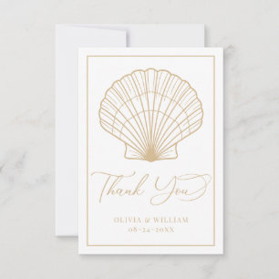 Elegant Beach Seashell Beige Bröllop Tack Kort