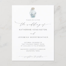 Elegant Beach Seashell Modern Calligraphy Bröllop Inbjudan Vykort