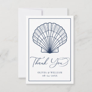 Elegant Beach Seashell Navy Blue Bröllop Tack Kort