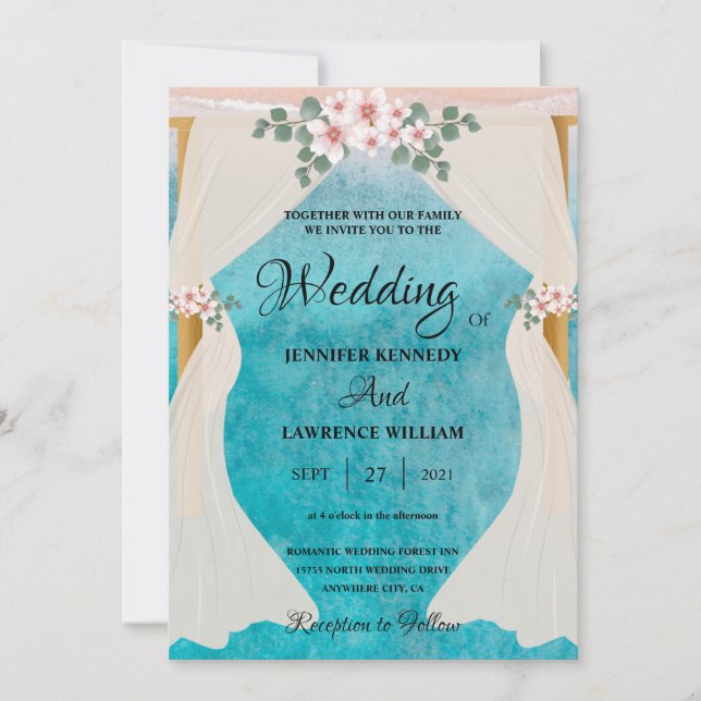 Elegant Beach Seaside Tulle Arbour Photo Bröllop Inbjudningar (Framsida)