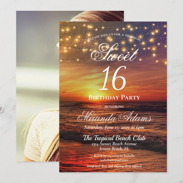 Elegant Beach String Ljus, sommartid, Födelsedagsf Inbjudningar (Fram/baksida)