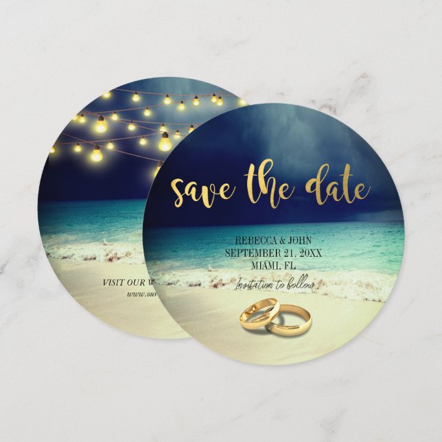 Elegant Beach Summer Bröllop spara datum Card Inbjudningar (Fram/baksida)
